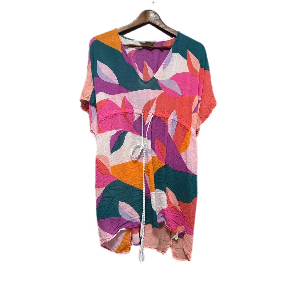 Bella by Becker Tunic Top Women One Size Multicolor Abstract Drawstring